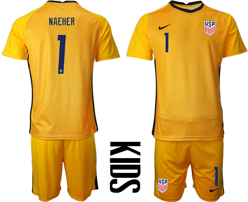 Youth 2020-2021 Season National team United States goalkeeper yellow #1 Soccer Jersey1